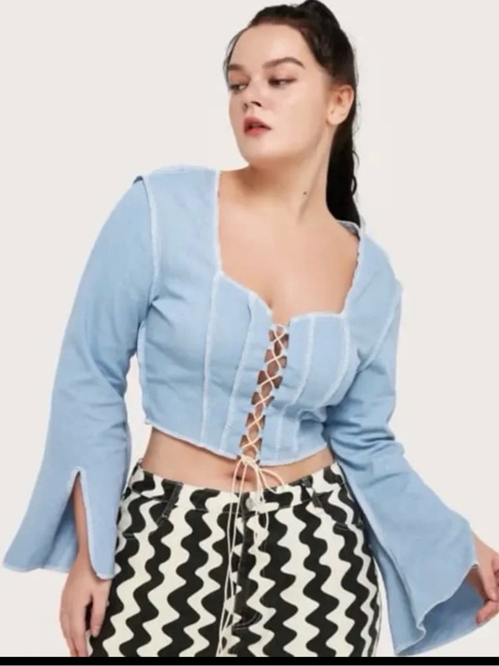Cider Denim Lace Up Crop Top‎ Size 3X